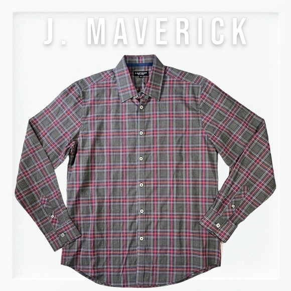 NWT J. Maverick Grey and Red Plaid Button Down Shirt sz M - Picture 1 of 10